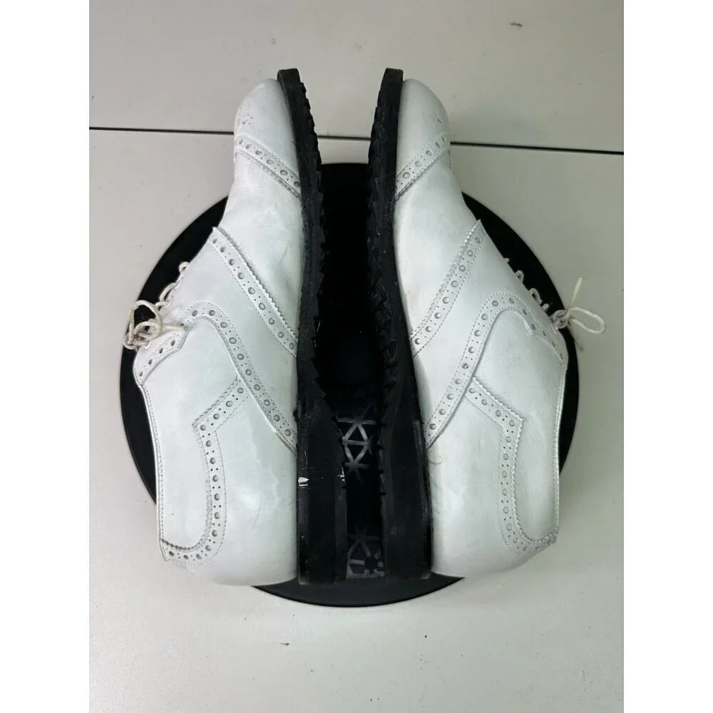 Footjoy 55160 Rare White Brogued Leather Wingtip Golf Shoes Made In USA Sz 8D